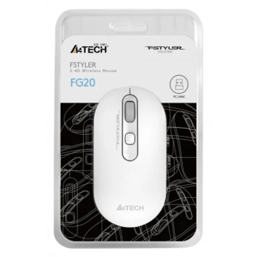 Мышь A4Tech Fstyler FG20 белый оптическая (2000dpi) беспроводная USB для ноутбука (4but)